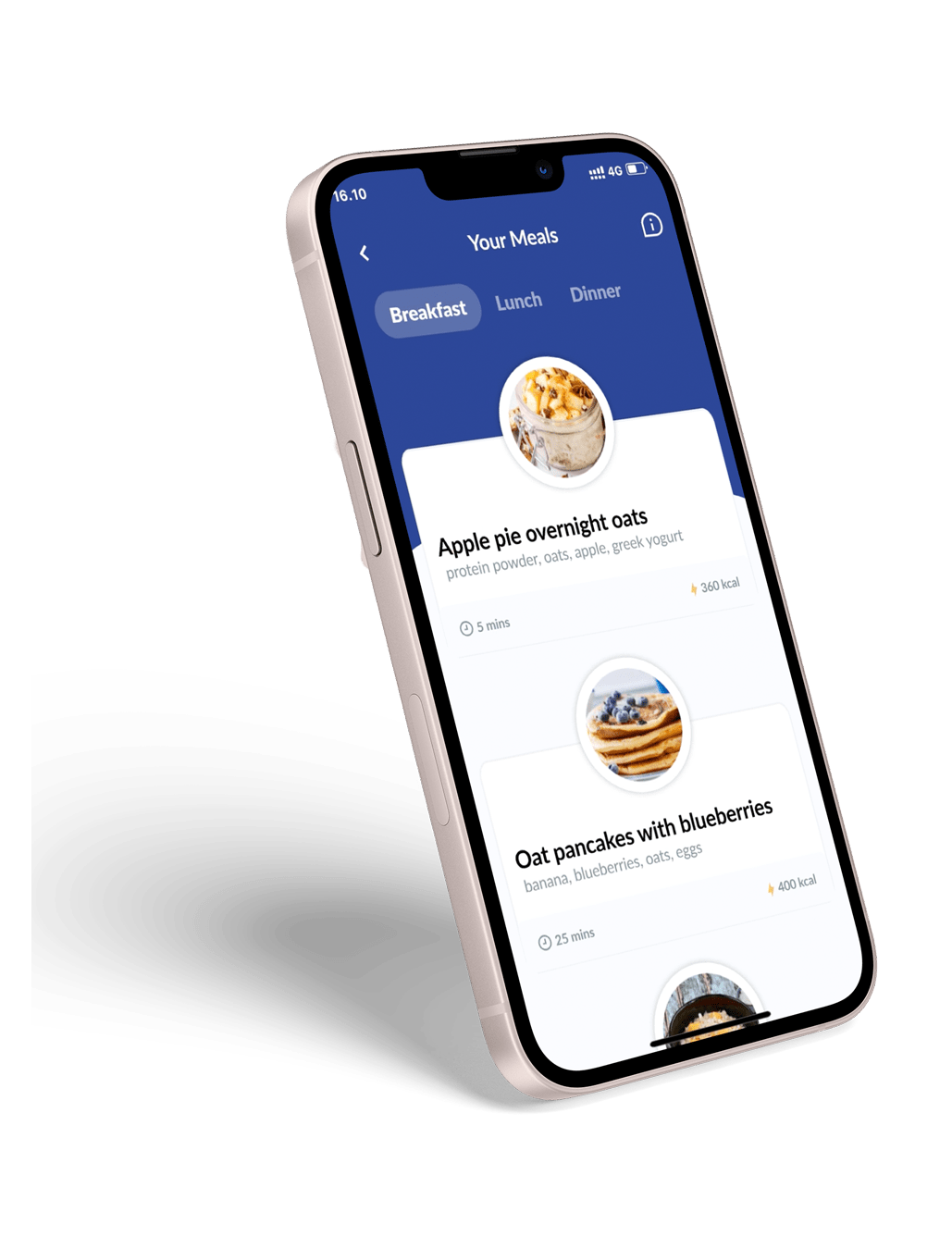phone displaying the meal plan section in the app